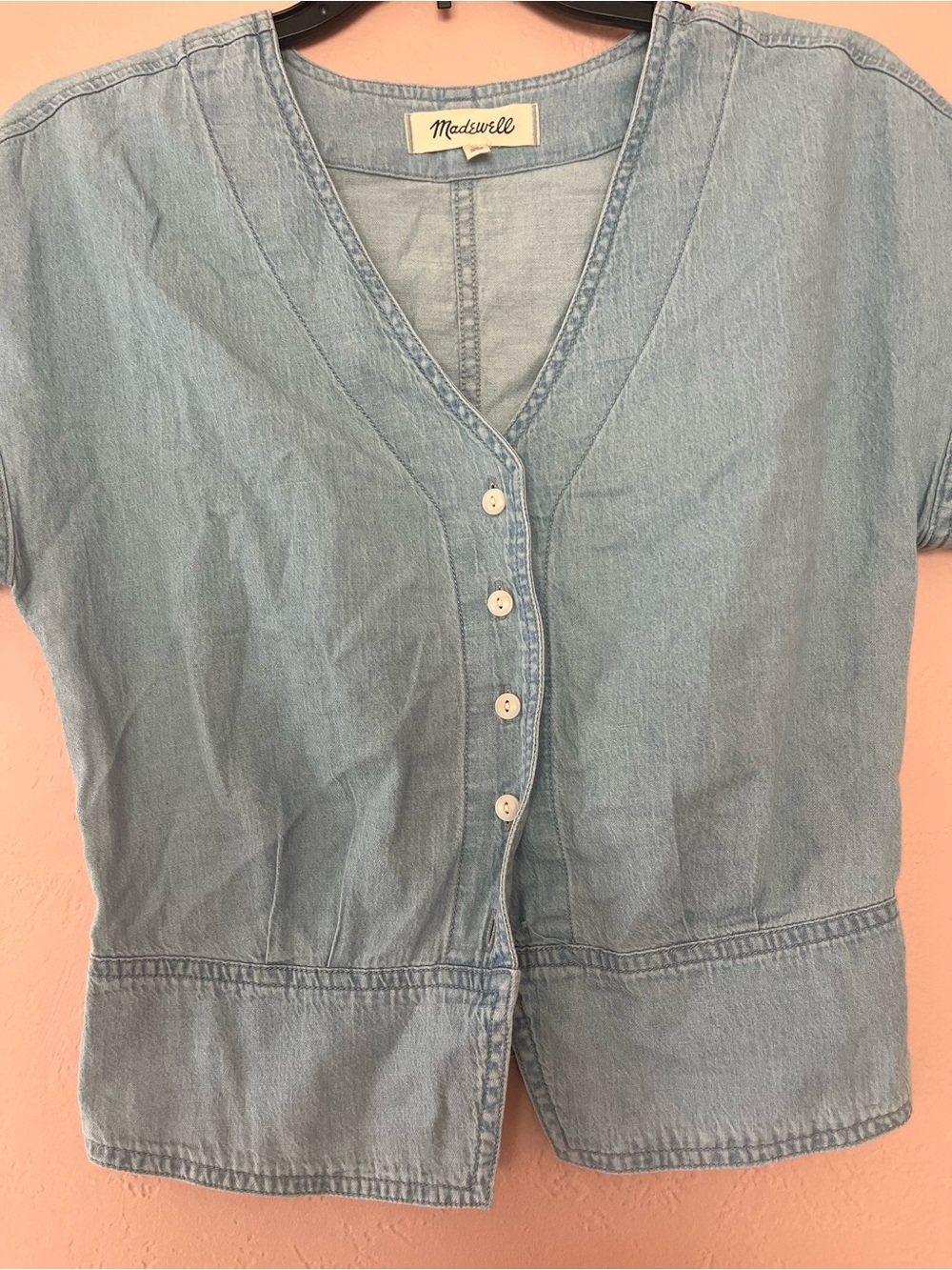 Madewell Light Blue Short-Sleeve Button Crop Top - Picture 5 of 9